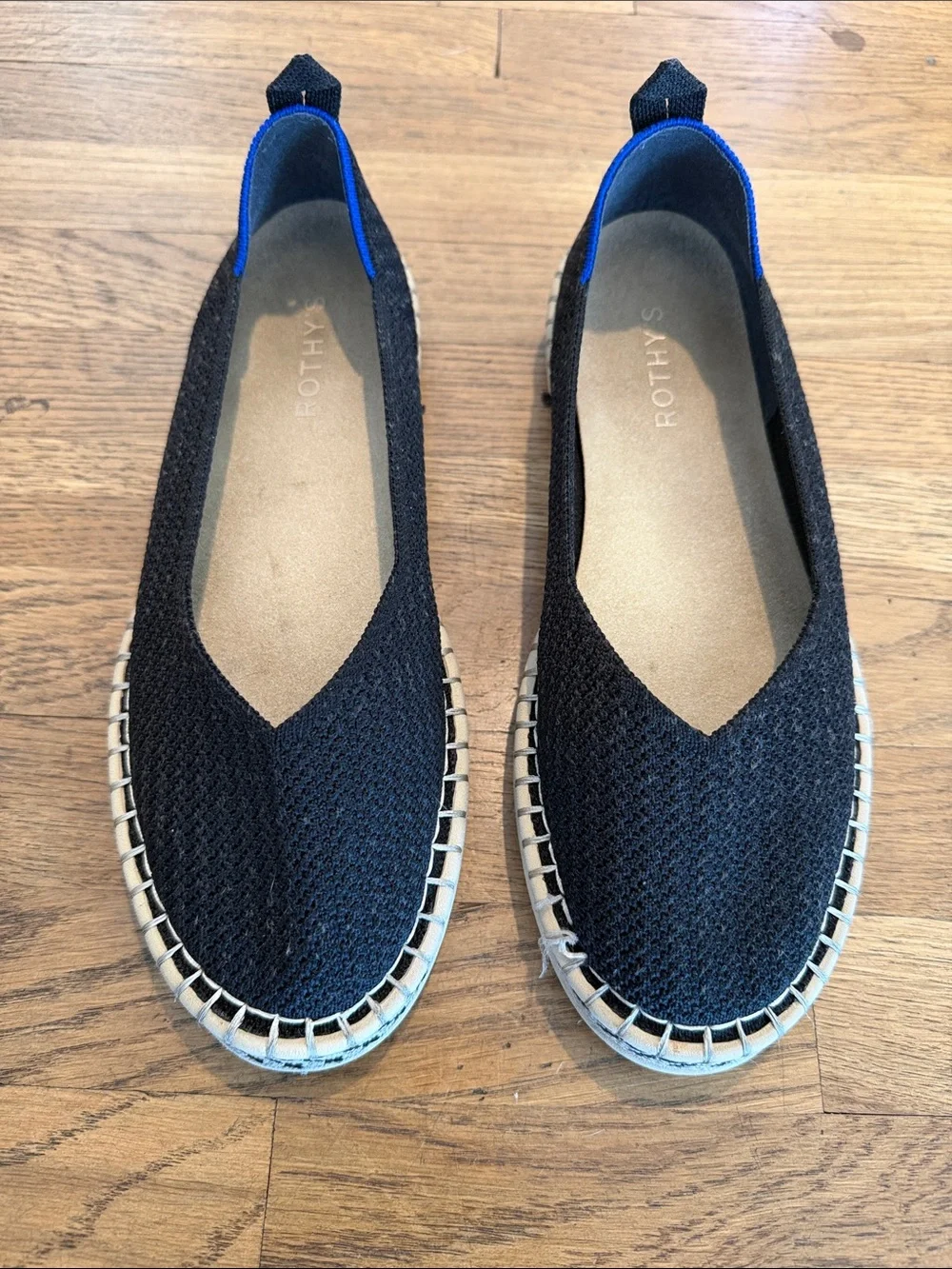 Rothy's Women's Boardwalk Espadrille Flats Black Knit Size 9